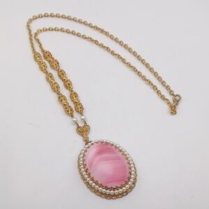 Western Germany Pink Glass Pendant Necklace